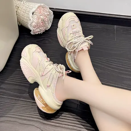 2023夏季新款超火厚底老爹鞋女网面透气运动鞋包头半拖鞋增高休闲图片