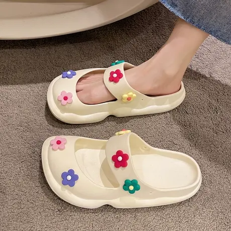 可爱花朵包头半拖鞋女夏季ins潮时尚防滑踩屎感厚底外穿沙滩凉拖商品大图