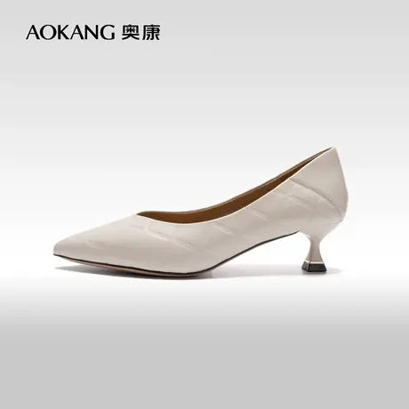奥康女鞋 春秋季真皮舒适高跟鞋职场通勤单鞋细跟优雅浅口女鞋商品大图