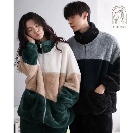 妮狄娅情侣珊瑚绒睡衣女冬长袖可外穿立领加厚保暖秋冬家居服套装商品大图