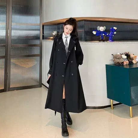 高级感大码女装胖mm中长款过膝显瘦风衣外套春秋款宽松大衣200斤图片
