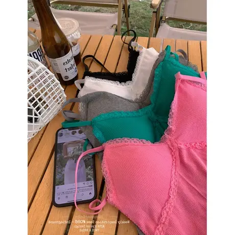 带胸垫 蕾丝花边V领小吊带女外穿修身性感内搭辣妹打底短款背心夏图片