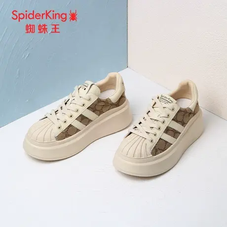 SPIDER KING/蜘蛛王女板鞋真皮2023秋商场新款贝壳头格纹增高厚底图片