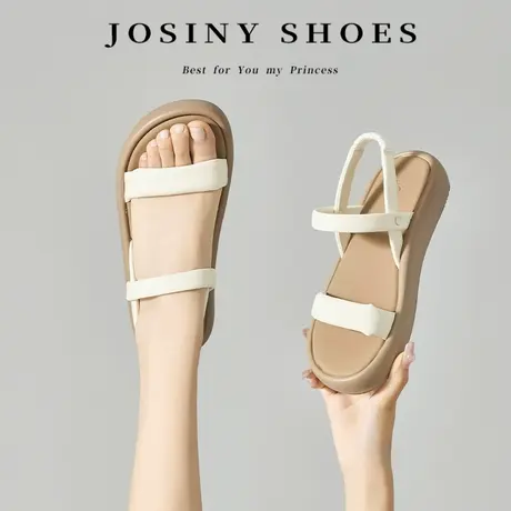 Josiny/卓诗尼厚底外穿小香风凉鞋女2023新款夏季平底仙女风孕妇商品大图