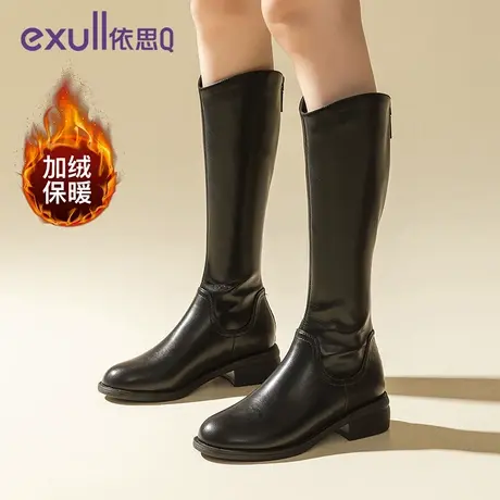 依思Q长筒靴女2023新款冬季女靴厚底加绒骑士靴不过膝保暖V口长靴商品大图