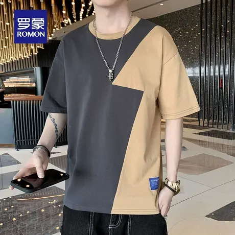 罗蒙男士冰丝短袖T恤夏季薄款圆领印花男装衣服纯棉速干半袖体恤商品大图