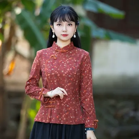 唐装女装中国风旗袍上衣2023年新款复古时尚收腰茶服外套中式女装商品大图