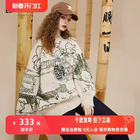 妖精的口袋复古套头毛衣女2022秋冬季新款宽松慵懒风中长款设计感商品大图