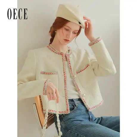 【9.20上新】Oece复古小香风外套女2023秋冬季新款女装气质短外套图片