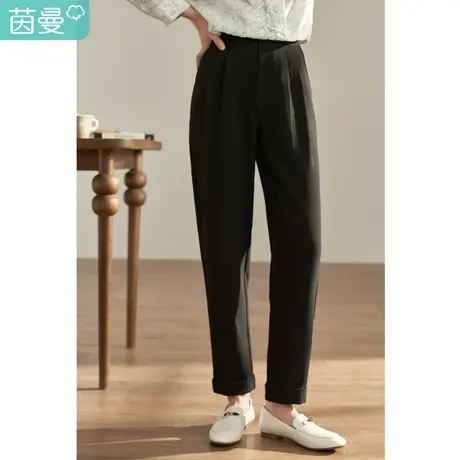 【商场同款】茵曼2023春女装新款通勤直筒高腰铅笔卷边九分裤裤子图片