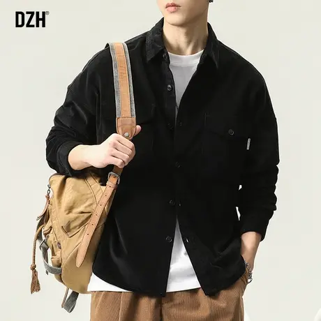 男士休闲黑色灯芯绒外套秋季长袖衬衣男潮流ins潮牌2023新款衬衫商品大图
