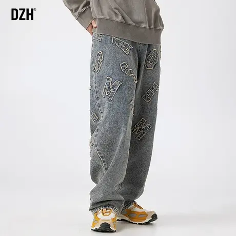 男士秋季浅色牛仔裤男直筒宽松2023年新款设计感裤子高级感阔腿裤商品大图