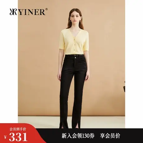 YINER音儿专选秋季时尚法式松弛感毛针织衫鹅黄上衣图片