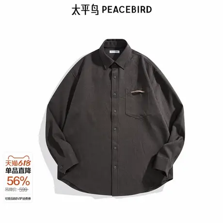太平鸟男装 净色小标长袖衬衫24秋新款衬衣B2CHE3269商品大图