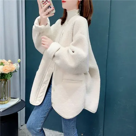 慵懒风羊羔毛外套女2021秋冬新款韩版宽松大衣皮毛一体加厚上衣潮商品大图