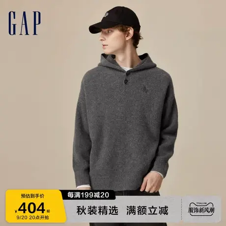 Gap男女装秋冬2023新款LOGO宽松半开襟针织衫718686连帽毛衣图片