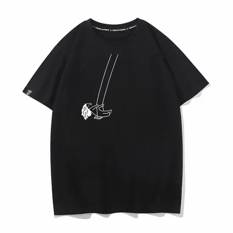 荡秋千我无比自由夏季新款短袖T恤情侣装衣服纯棉宽松打底半袖男商品大图