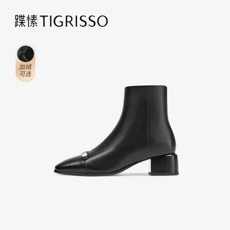 小奶皮|蹀愫冬季加绒羊皮增高珍珠女鞋短靴子TA54706-11t图片