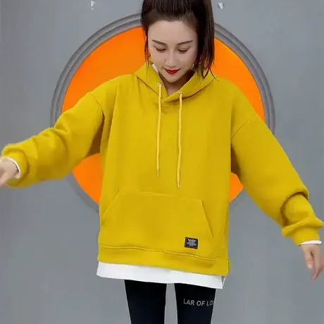 卫衣女士2023年春秋季新款外套中长厚款假两件上衣加绒秋冬潮ins图片