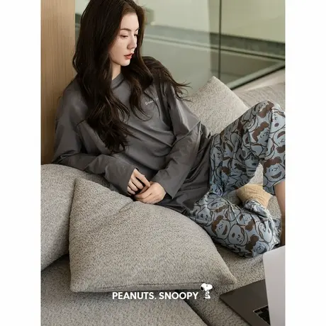 贝妍史努比睡衣女春秋季圆领套头长袖家居服柔软莫代尔棉大码套装商品大图