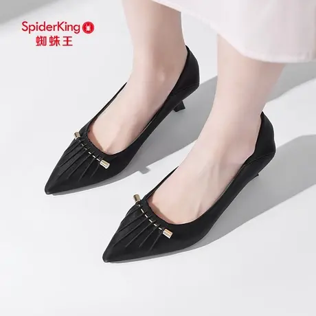 蜘蛛王黑色高跟鞋女2025新款春季气质单鞋软底不磨脚尖头女鞋细跟商品大图