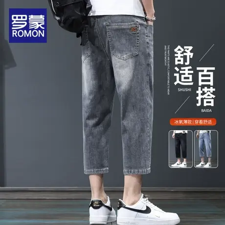 罗蒙冰丝牛仔短裤男士直筒宽松七分裤子2025新款潮牌百搭休闲中裤商品大图