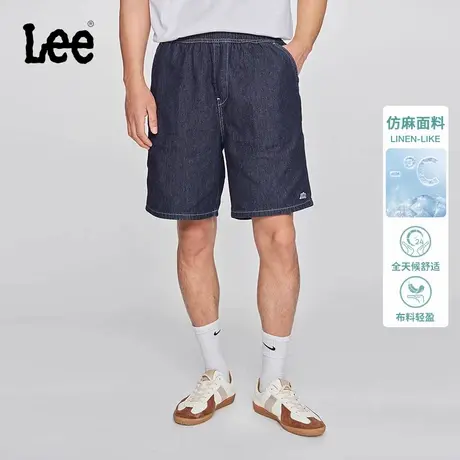 Lee商场同款25早春新品松紧腰仿亚麻超轻清水洗男牛仔短裤休闲潮商品大图