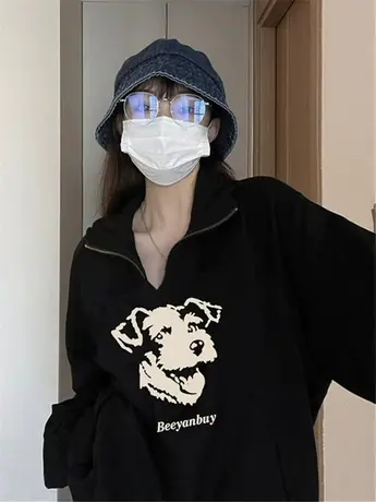 复古学院风polo领大码薄款卫衣女ins潮秋冬季美式嘻哈慵懒风外套图片