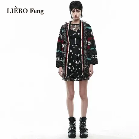 裂帛LIEBOFeng设计师品牌2023宽松菱格纹复古高街时髦针织衫开衫商品大图