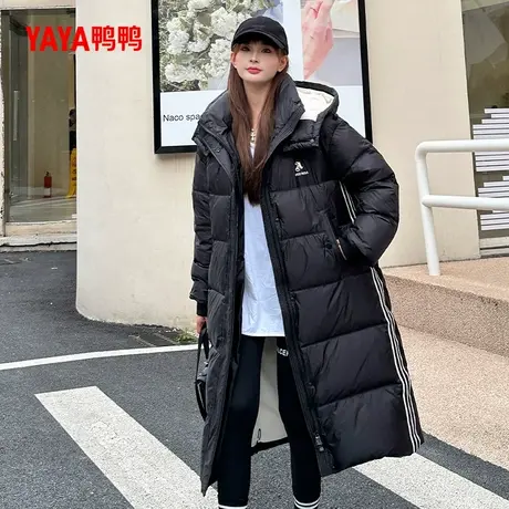 鸭鸭羽绒服女冬2024新款长款过膝宽松休闲设计感加厚显瘦连帽外套商品大图