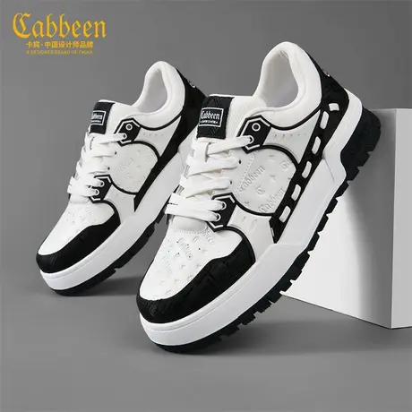 Cabbeen/卡宾男鞋秋季新款百搭软底增高舒适黑白熊猫休闲运动板鞋商品大图