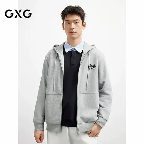 25年秋季新品GXG男装撞色小标设计休闲百搭学院风男开襟连帽卫衣图片