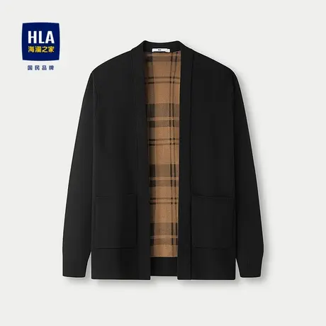 HLA/海澜之家休闲长袖针织外套25秋季新款修身V领格子印花开衫男图片