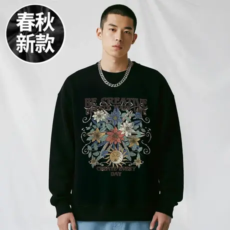 【大码男装】200-300斤大码男装潮男款复古加肥加大码圆领卫衣秋商品大图