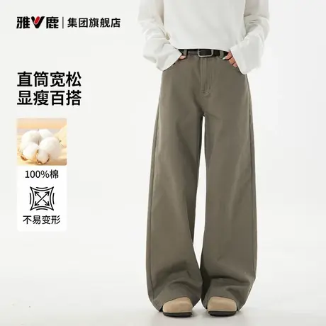 雅鹿裤子男2025新款工装裤慵懒松弛感裤子百搭宽松阔腿弯刀休闲裤图片