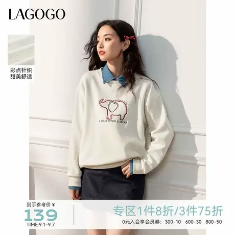 LAGOGO卡通宽松休闲套头卫衣女拉谷谷2025年秋季新款简约百搭上衣图片