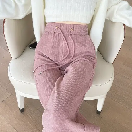 针织阔腿裤女秋冬仿羊绒新款高腰垂感雪尼尔拖地窄版休闲直筒裤子商品大图