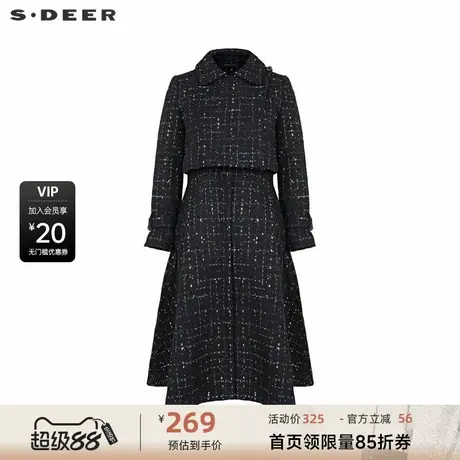 sdeer圣迪奥女装法式翻领格纹外套连衣裙套装S224Z1435图片