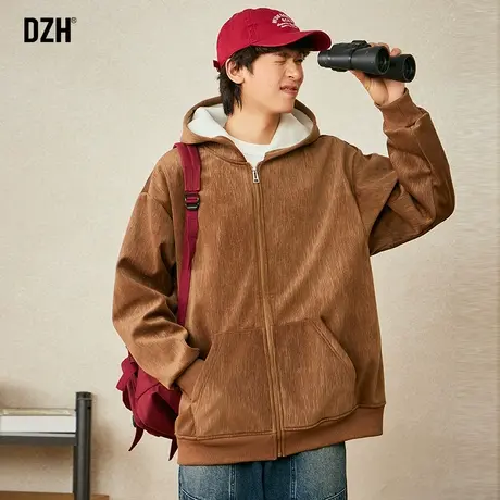 男士帽衫运动外套男春秋衣服男款情侣装新款夹克咖啡色肌理感上衣商品大图