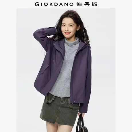 佐丹奴防风外套女秋冬新款前短后长宽松休闲连帽风衣夹克13375840商品大图