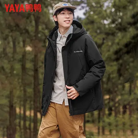 鸭鸭冬季羽绒服男户外休闲情侣时尚百搭短款连帽保暖外套男女同款商品大图