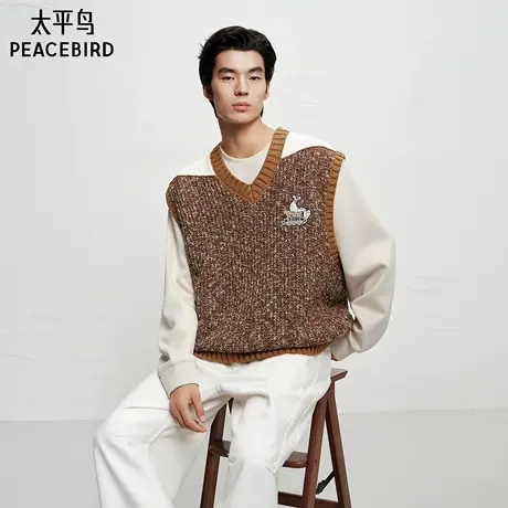 【商场同款】太平鸟男装 休闲毛衫刺绣毛背心男士毛衣 B2ECF4121商品大图