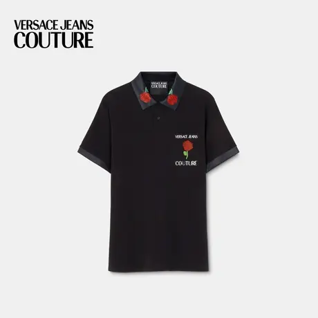 【限时优惠】VERSACE JEANS COUTURE 男士棉质印花黑色POLO衫短袖商品大图