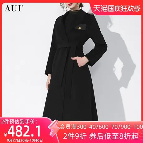 AUI黑色御姐气质双面呢毛呢外套女冬2023新款高级感长款呢子大衣图片