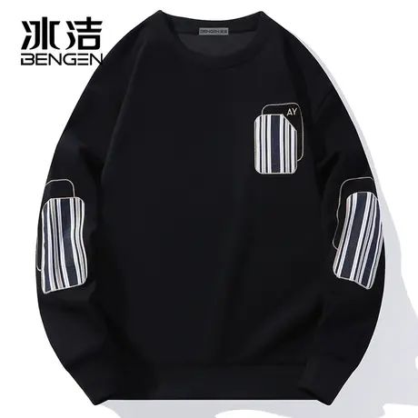 冰洁圆领卫衣2023秋季新款男女同款撞色条纹宽松舒适长袖外穿WEZ商品大图