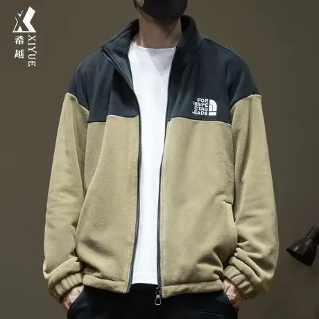 希越摇粒绒拼接撞色棉衣男士外套冬季宽松大码美式飞行员夹克棉服商品大图
