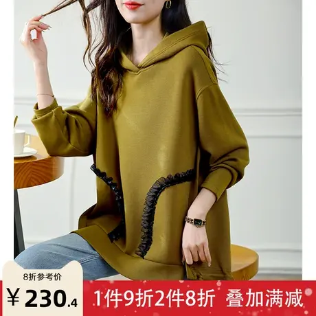 宝诗黎连帽木耳边韩版卫衣女宽松2023新款时尚设计感休闲风上衣潮商品大图