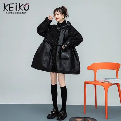 高级感亮丝羊羔毛黑色大衣女2022早秋气质斗篷型加厚显瘦皮衣外套商品大图