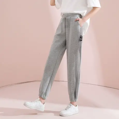 唐狮运动裤女冬宽松加绒加厚灰色束脚卫裤休闲百搭潮流工装裤子商品大图