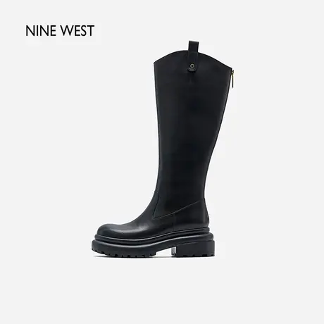 Nine West/玖熙粗跟骑士靴冬季新款长筒靴子个性提带V型靴商品大图